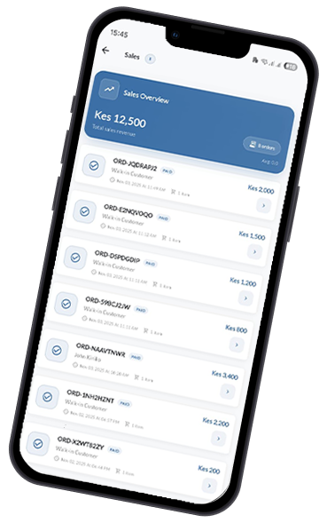 Hand holding a smartphone using Chara.ke mobile POS